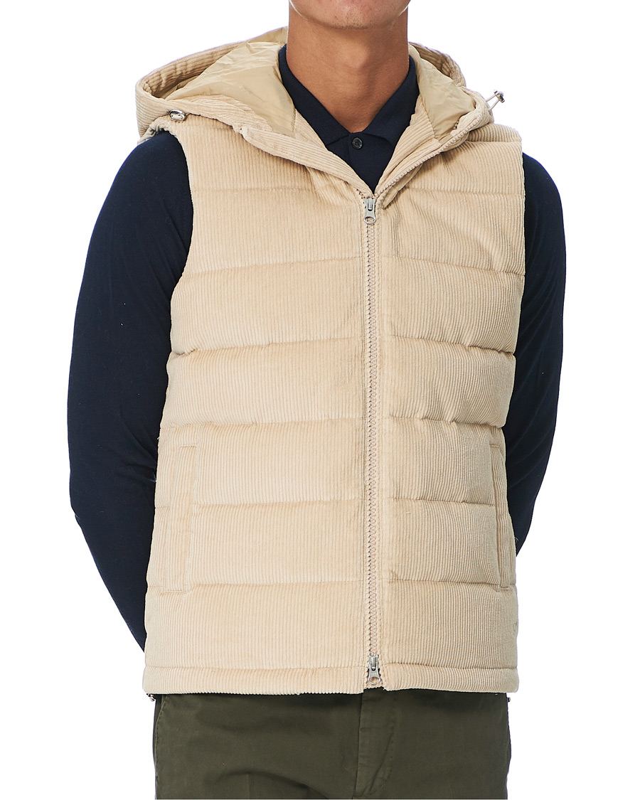 Herr | Jackor | Stenströms | Padded Corduroy Hood Vest Creme