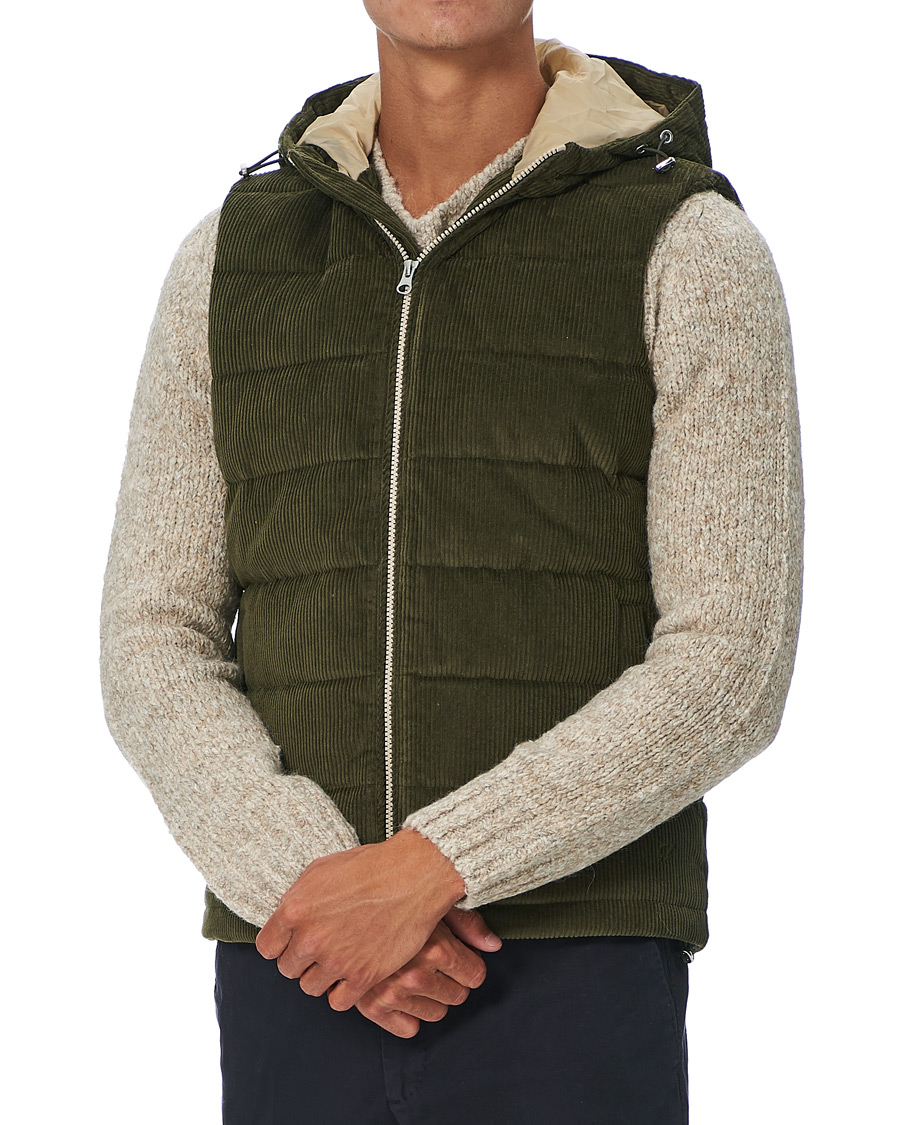 Herr | Jackor | Stenströms | Padded Corduroy Hood Vest Olive