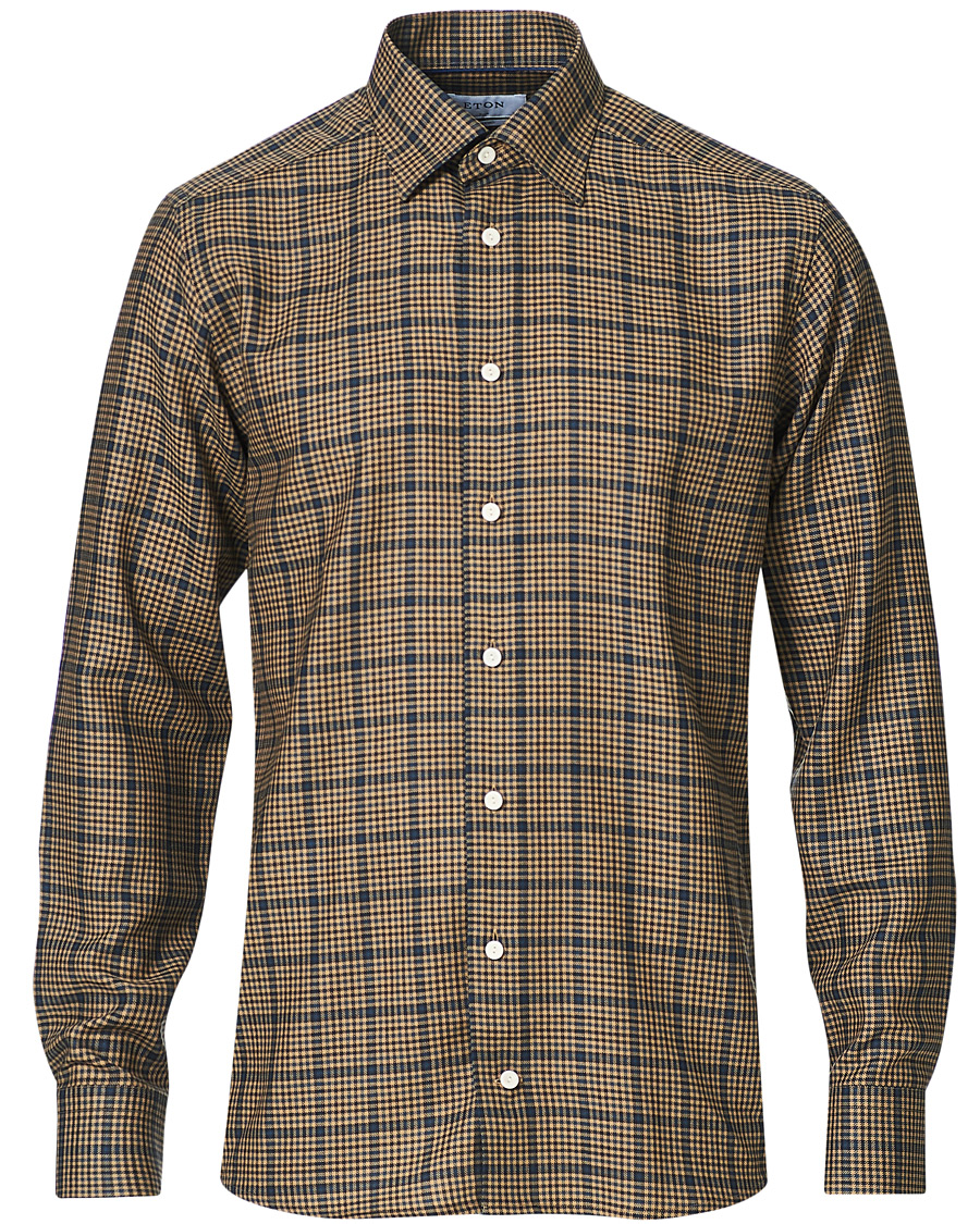 Herr | Skjortor | Eton | Slim Fit Big Checked Brushed Merino Shirt Brown