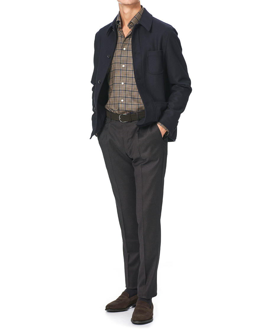 Herr | Skjortor | Eton | Slim Fit Big Checked Brushed Merino Shirt Brown