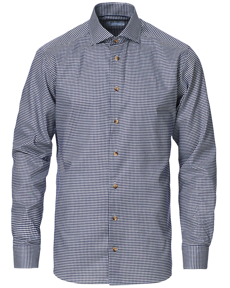 Herr | Skjortor | Eton | Slim Fit Lightweight Flannel Checked Shirt Blue