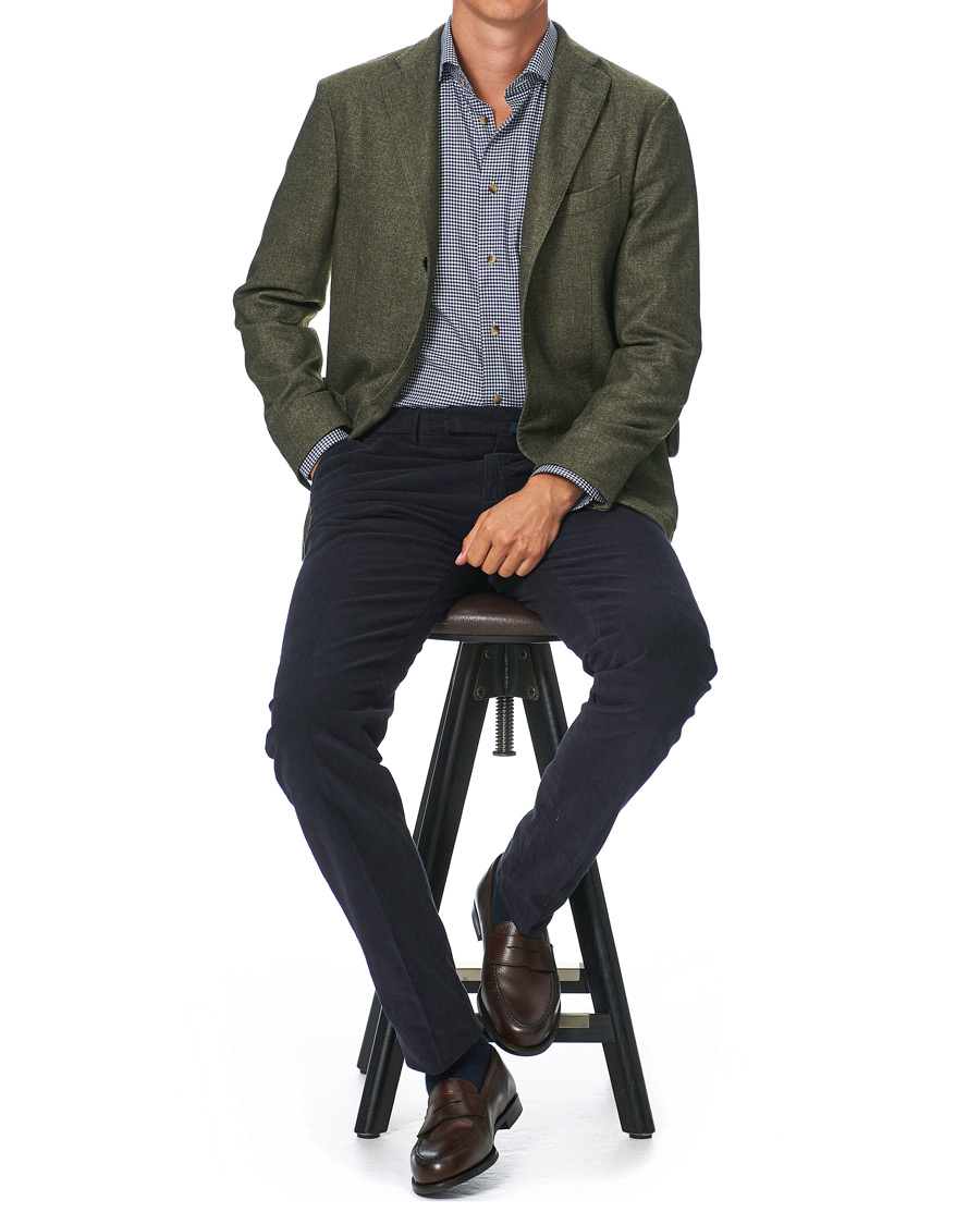 Herr | Skjortor | Eton | Slim Fit Lightweight Flannel Checked Shirt Blue