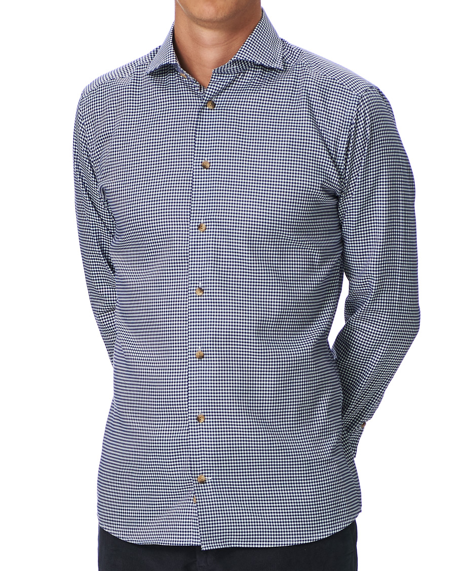 Herr | Skjortor | Eton | Slim Fit Lightweight Flannel Checked Shirt Blue