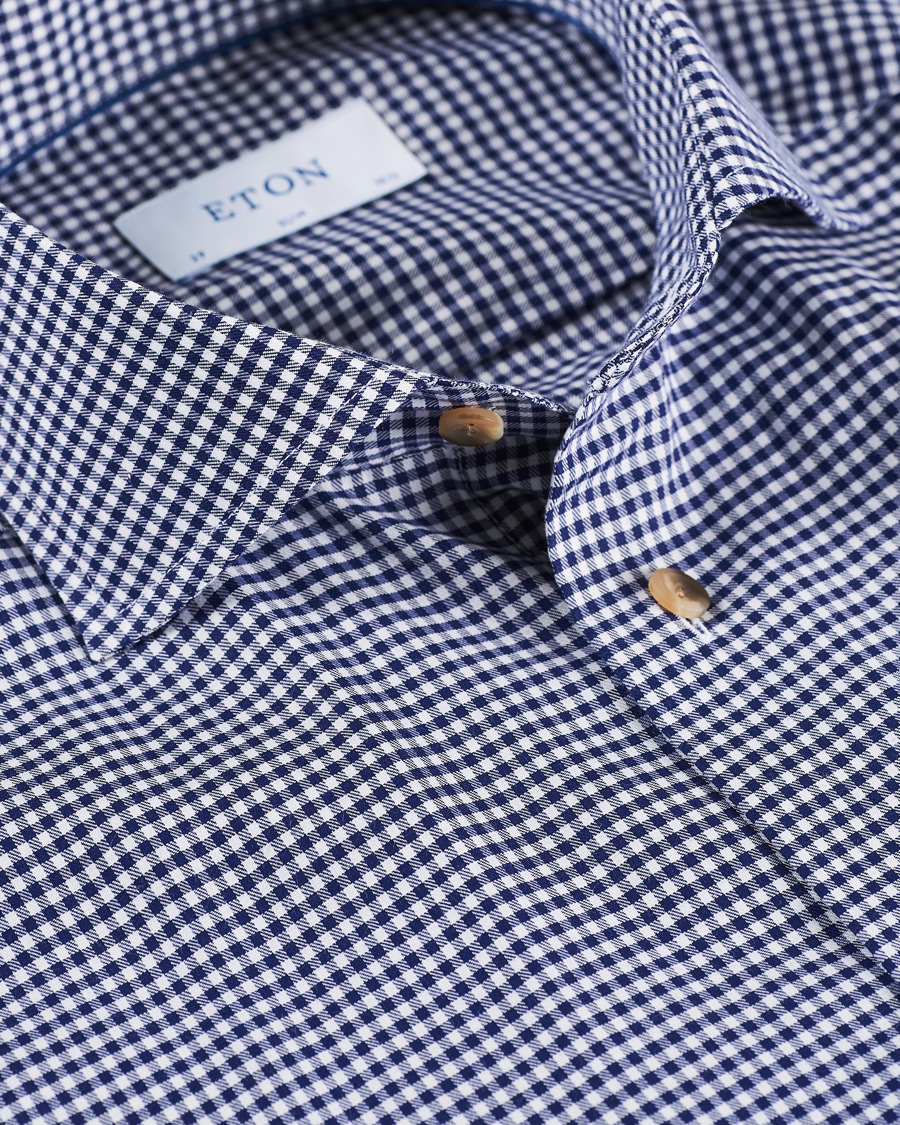 Herr | Skjortor | Eton | Slim Fit Lightweight Flannel Checked Shirt Blue