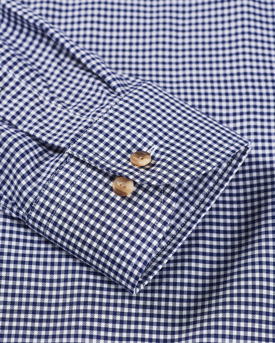 Herr | Skjortor | Eton | Slim Fit Lightweight Flannel Checked Shirt Blue