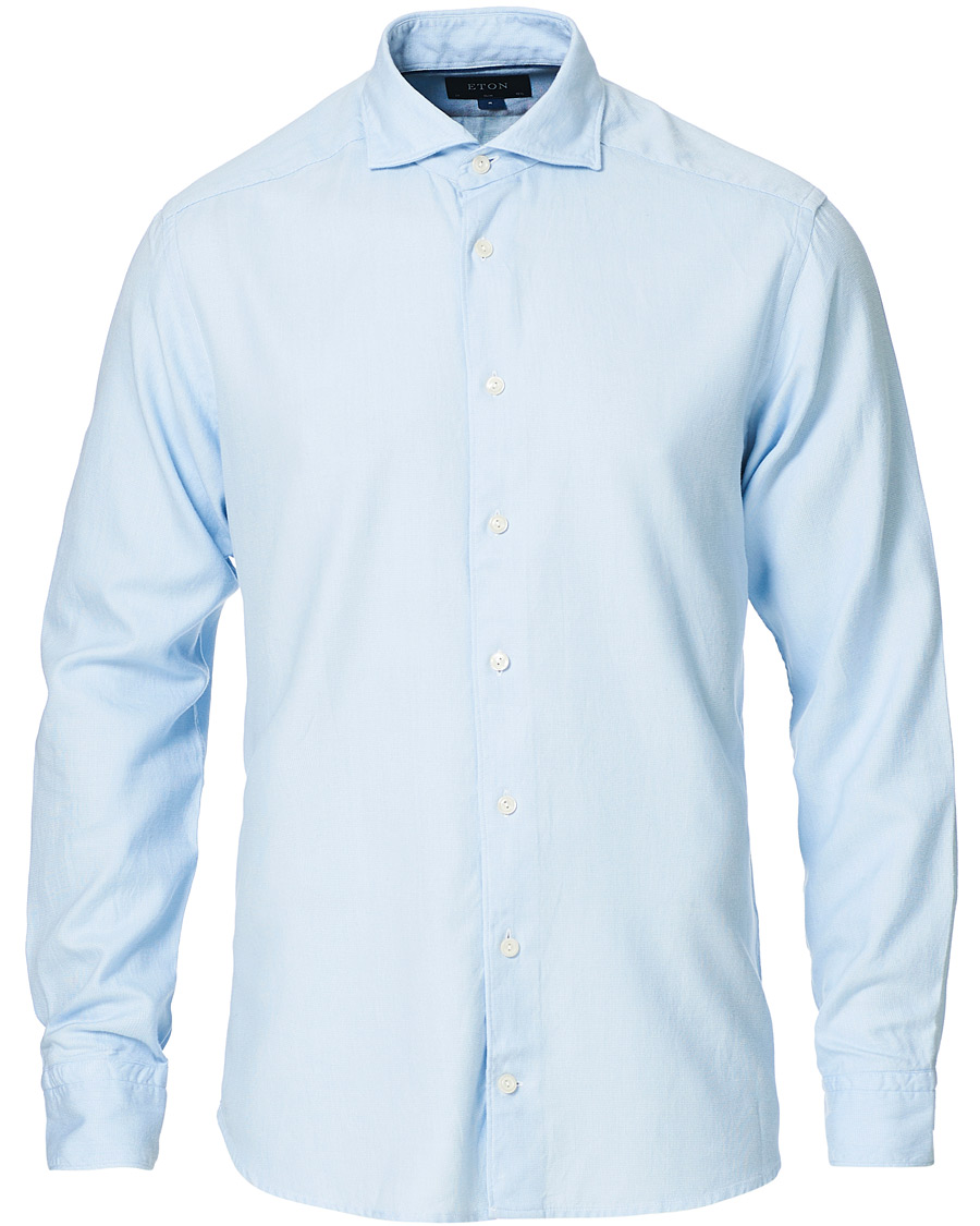 Herr | Skjortor | Eton | Slim Fit Micro Structured Flannel Shirt Blue