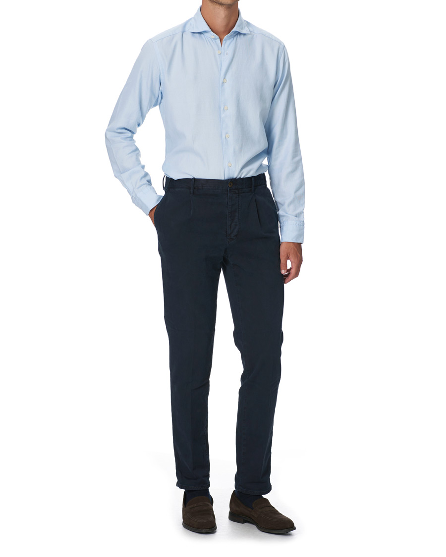 Herr | Skjortor | Eton | Slim Fit Micro Structured Flannel Shirt Blue