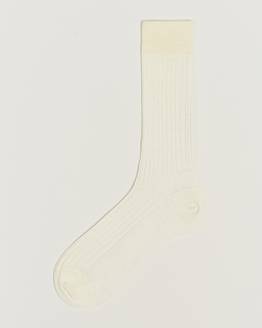 Herr | Underkläder | Bresciani | Wool/Nylon Ribbed Short Socks White
