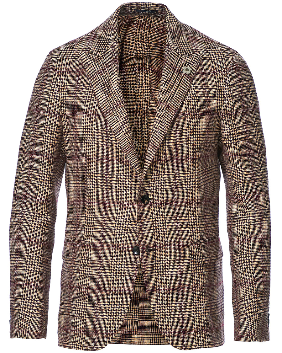 Herr | Kavajer | Lardini | Peak Lapel Checked Houndstooth Blazer Light Brown
