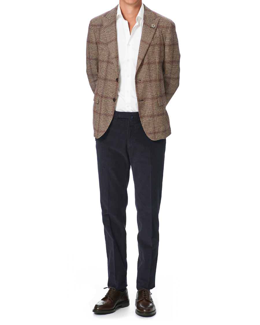 Herr | Kavajer | Lardini | Peak Lapel Checked Houndstooth Blazer Light Brown