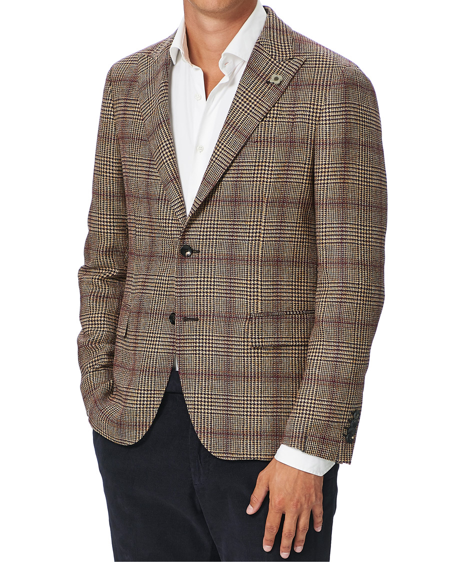 Herr | Kavajer | Lardini | Peak Lapel Checked Houndstooth Blazer Light Brown