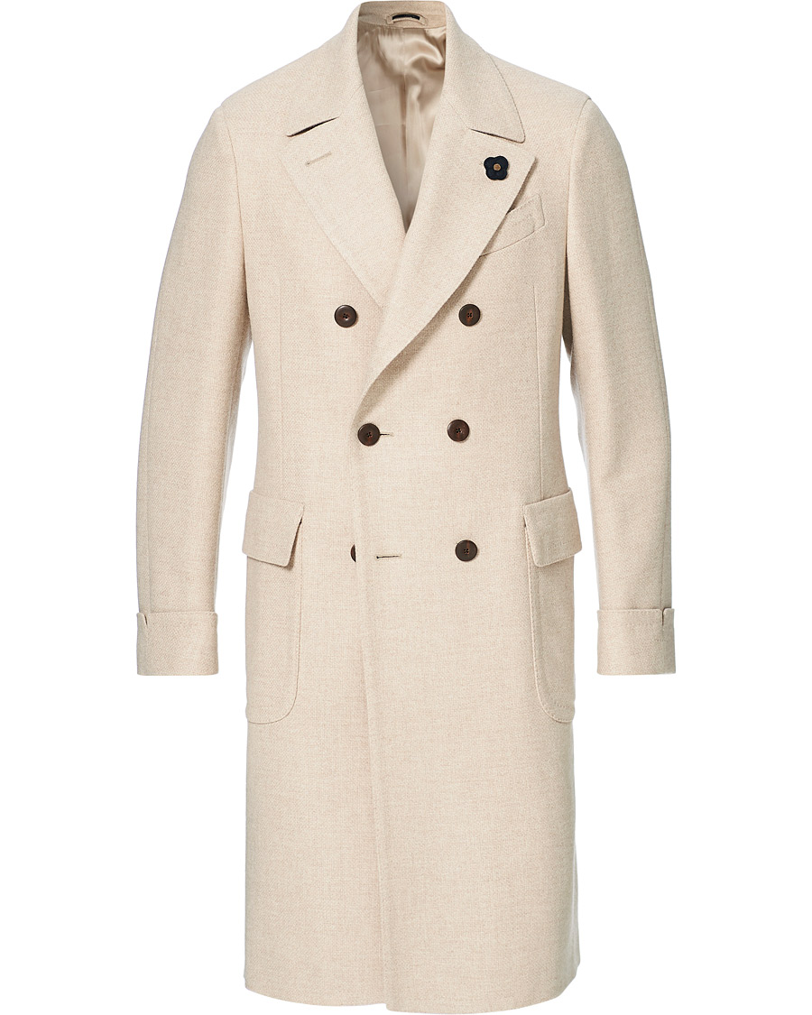 Herr | Jackor | Lardini | Double Breasted Basket Weave Wool Coat Creme