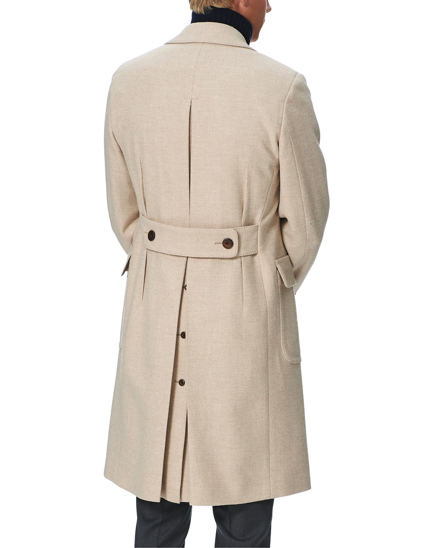 Herr | Jackor | Lardini | Double Breasted Basket Weave Wool Coat Creme