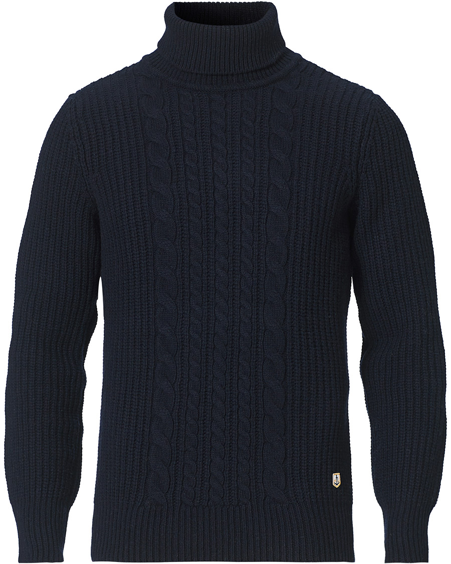 Herr | Tröjor | Armor-lux | Cable Knit Turtleneck Navy