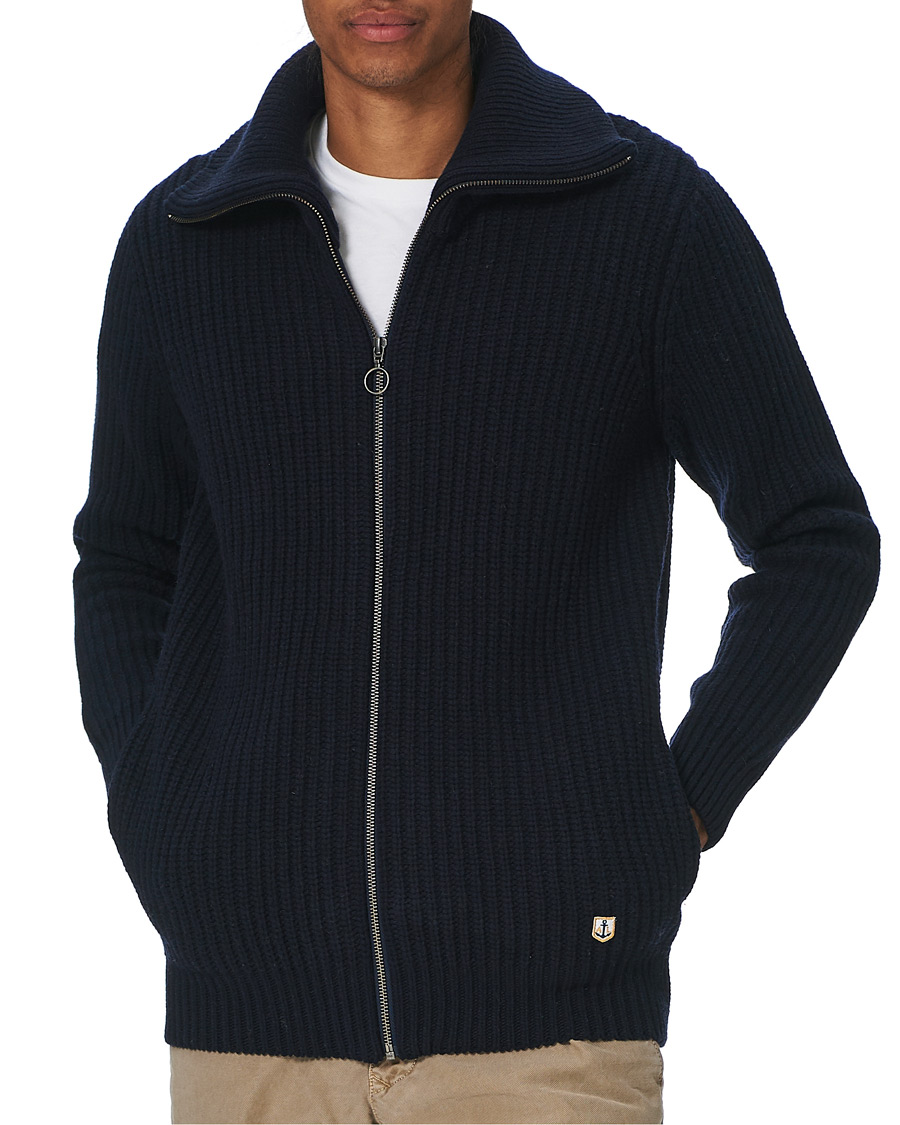 Herr | Tröjor | Armor-lux | Ribbed Zip Sweater Navy