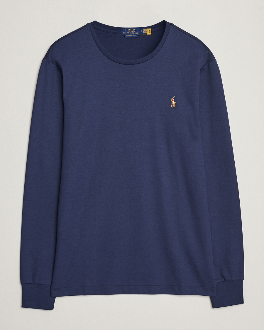 Herr | T-Shirts | Polo Ralph Lauren | Luxury Pima Cotton Long Sleeve T-Shirt Refined Navy