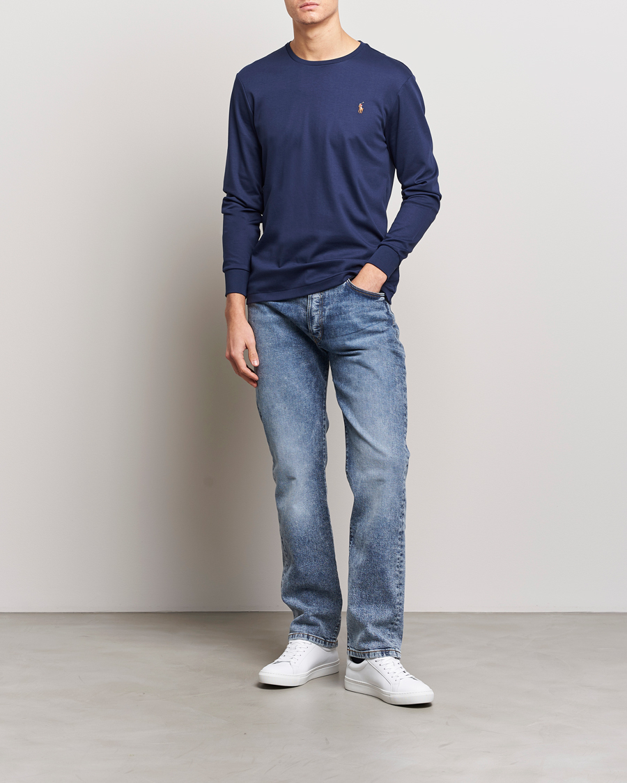 Herr | T-Shirts | Polo Ralph Lauren | Luxury Pima Cotton Long Sleeve T-Shirt Refined Navy
