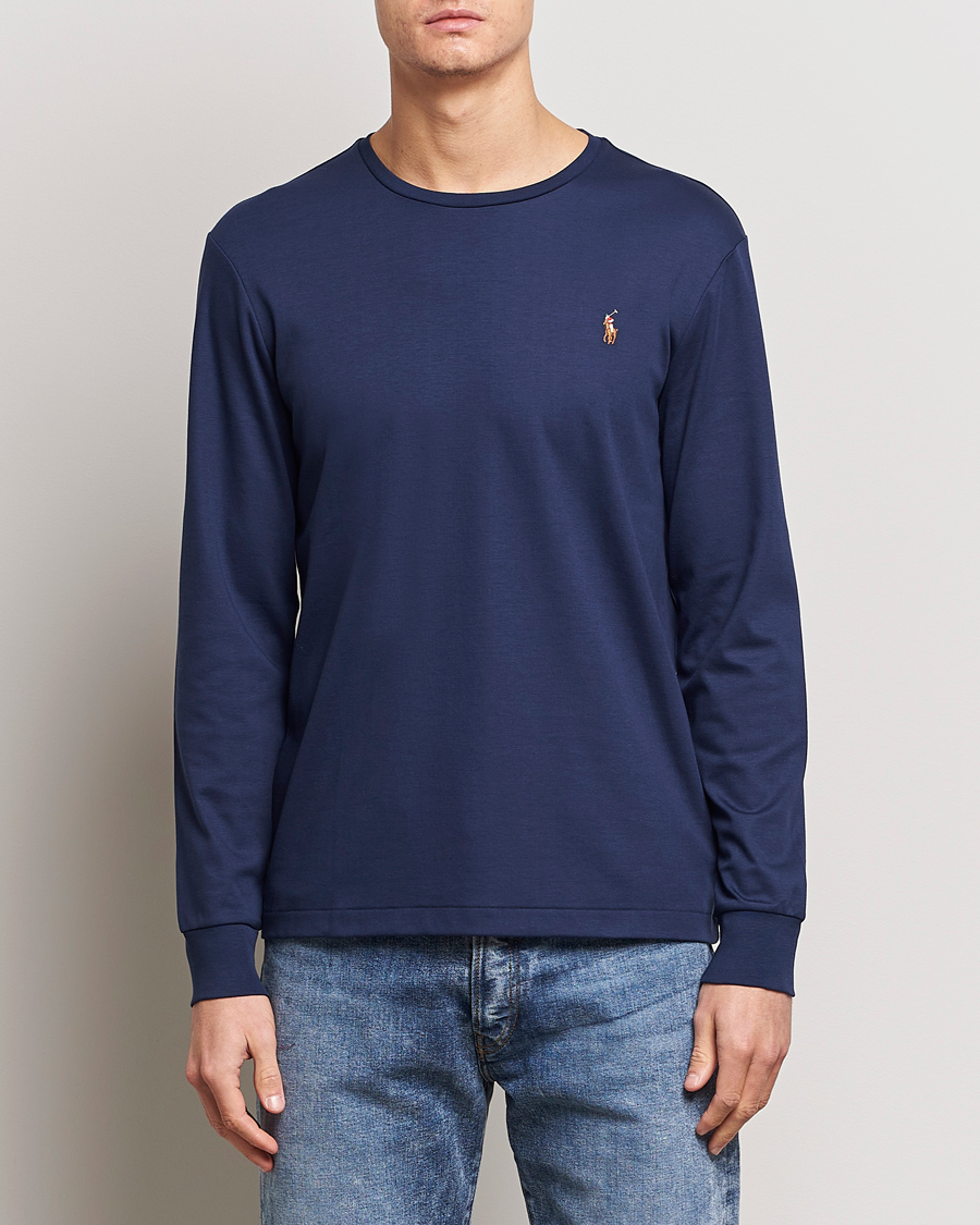 Herr | T-Shirts | Polo Ralph Lauren | Luxury Pima Cotton Long Sleeve T-Shirt Refined Navy