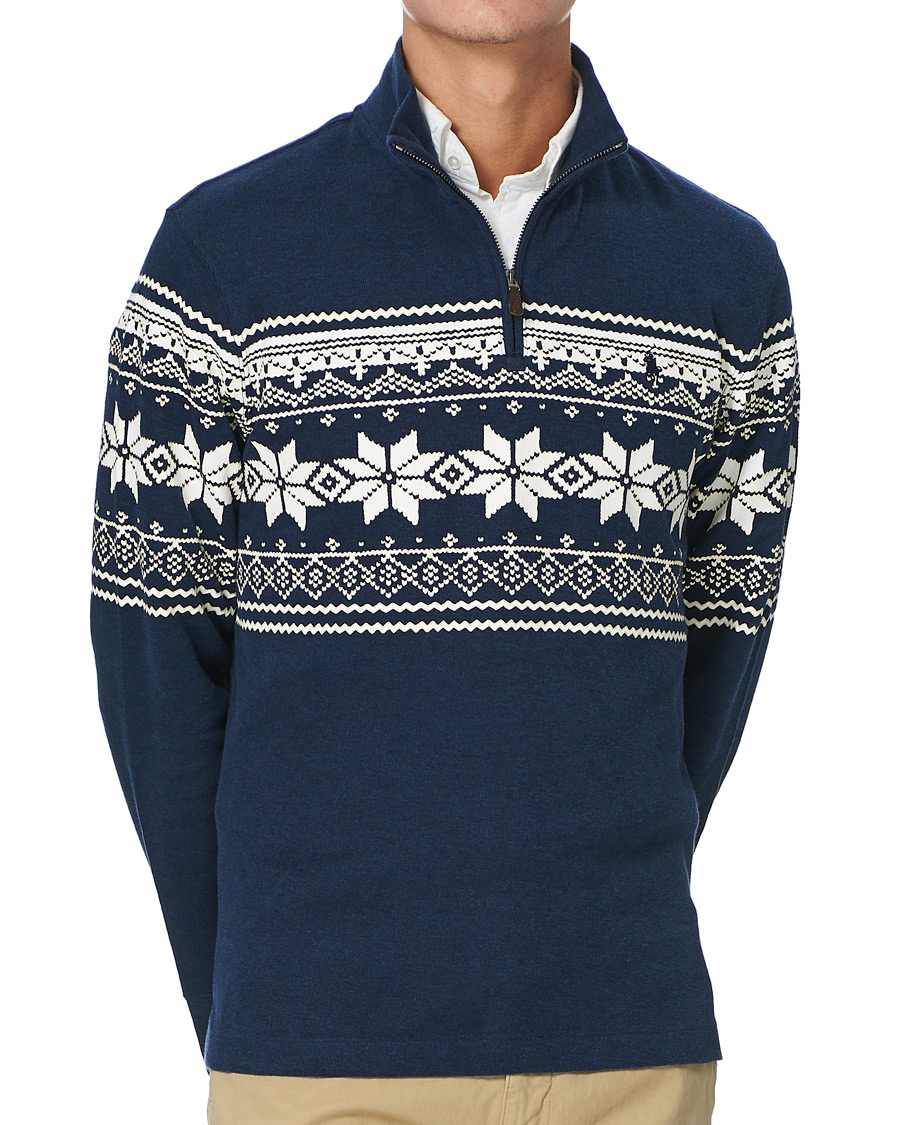 Herr | Tröjor | Polo Ralph Lauren | Winter Double Knit Half Zip Sweater Blue Heather