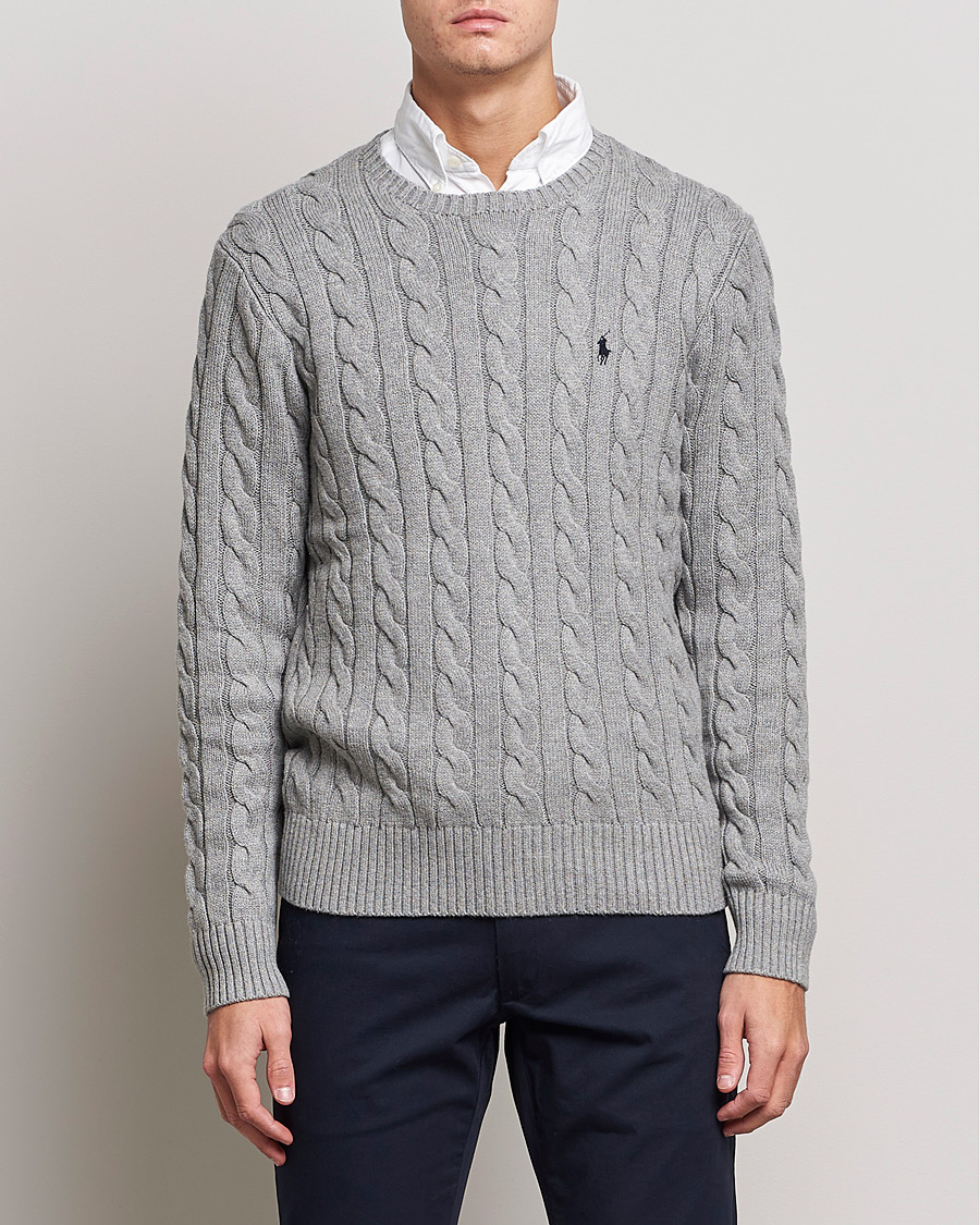 Herr | Tröjor | Polo Ralph Lauren | Cotton Cable Pullover Fawn Grey Heather