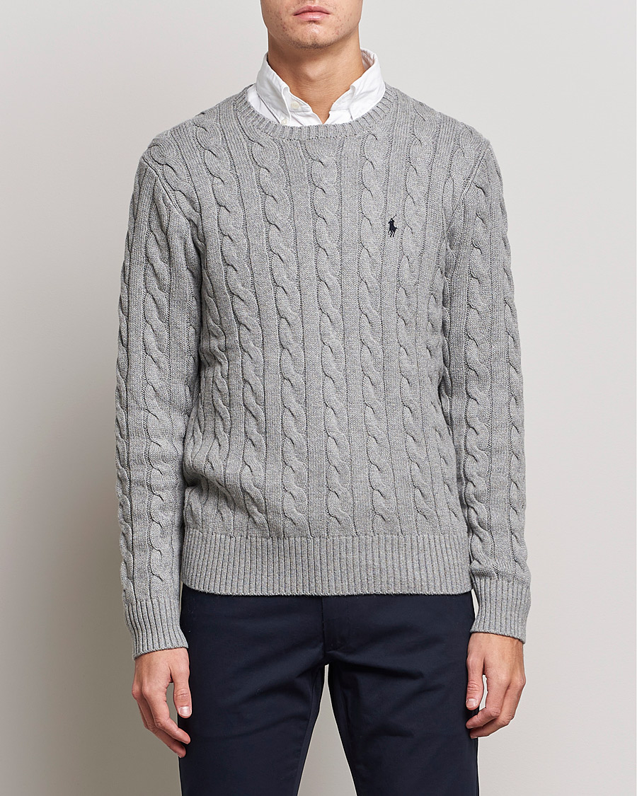 Herr | Stickade tröjor | Polo Ralph Lauren | Cotton Cable Pullover Fawn Grey Heather