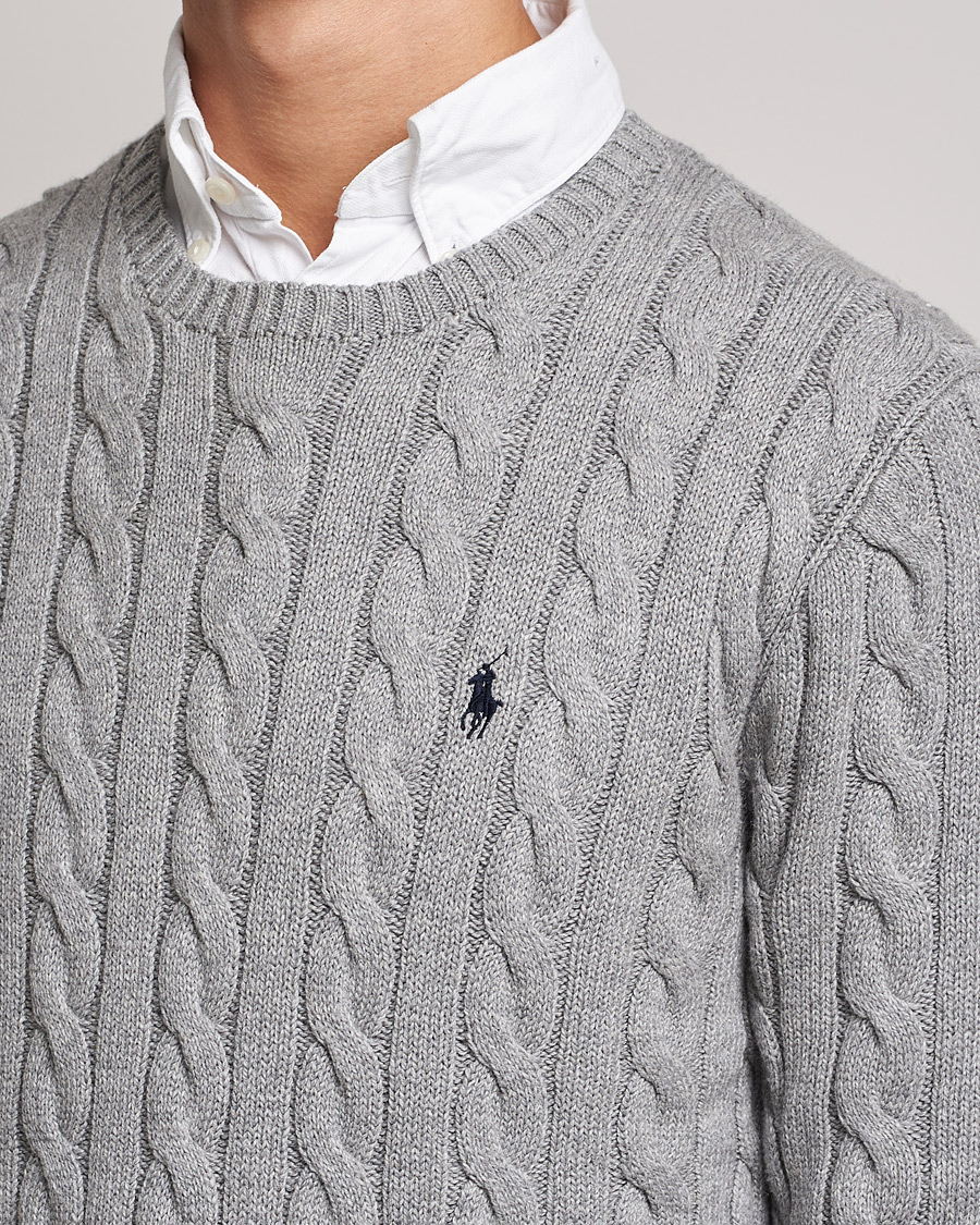 Herr | Tröjor | Polo Ralph Lauren | Cotton Cable Pullover Fawn Grey Heather