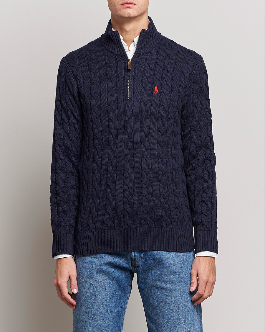 Herr | Preppy Authentic | Polo Ralph Lauren | Cotton Cable Half Zip Sweater Hunter Navy