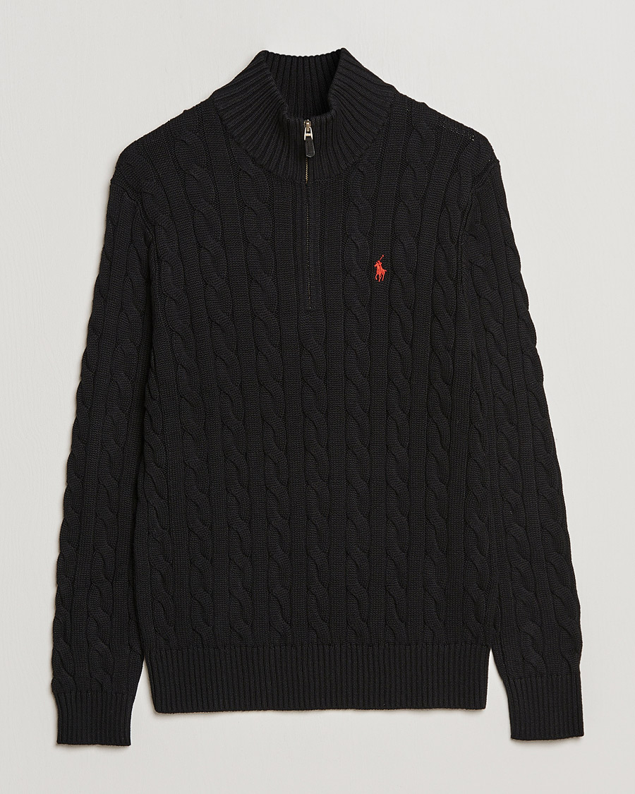 Herr | Tröjor | Polo Ralph Lauren | Cotton Cable Half Zip Polo Black