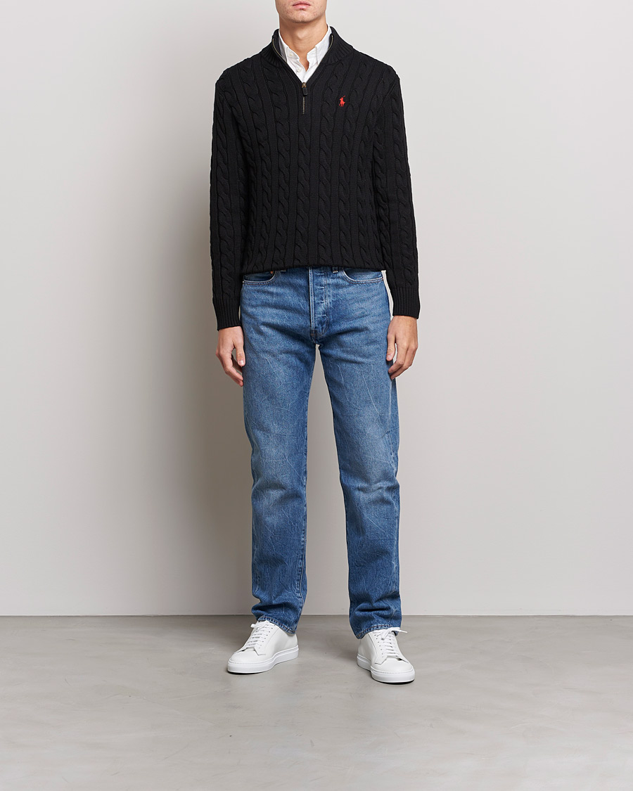 Herr | Zip-tröjor | Polo Ralph Lauren | Cotton Cable Half Zip Sweater Black
