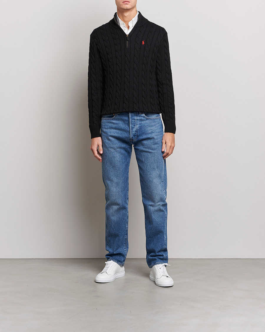 Herr | Tröjor | Polo Ralph Lauren | Cotton Cable Half Zip Polo Black