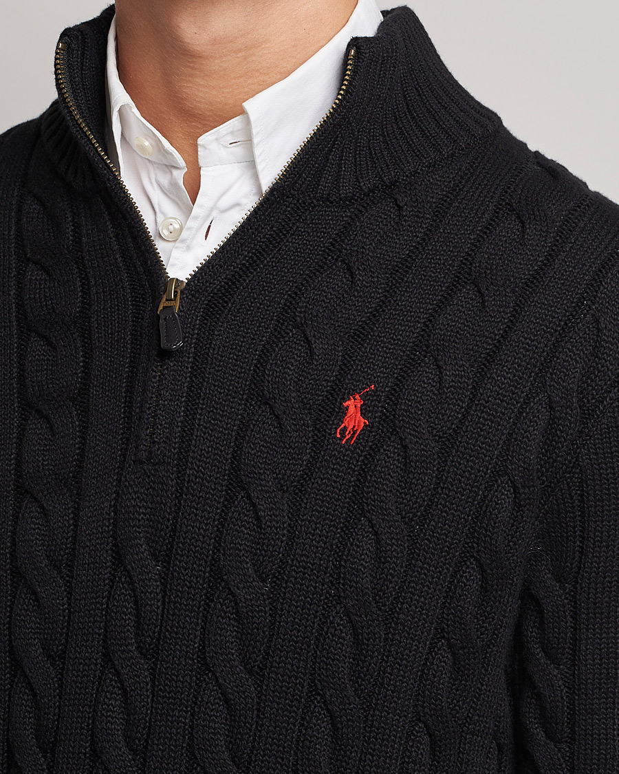 Herr | Tröjor | Polo Ralph Lauren | Cotton Cable Half Zip Polo Black
