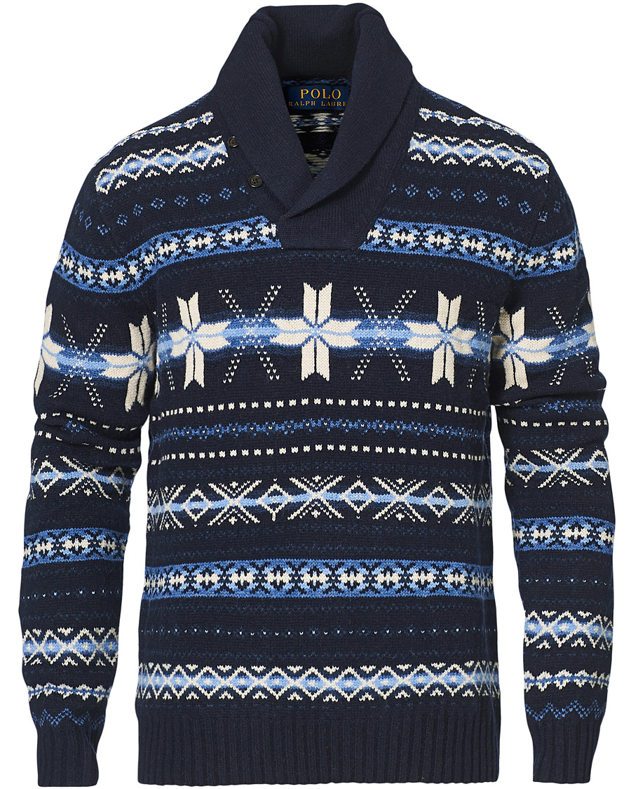 Herr | Tröjor | Polo Ralph Lauren | Wool Snowflake Shawl Collar Sweater Navy