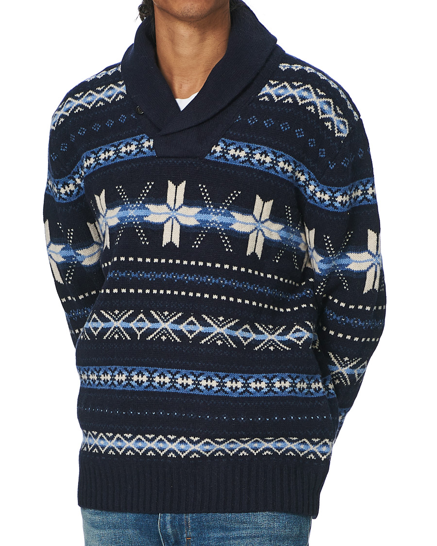 Herr | Tröjor | Polo Ralph Lauren | Wool Snowflake Shawl Collar Sweater Navy
