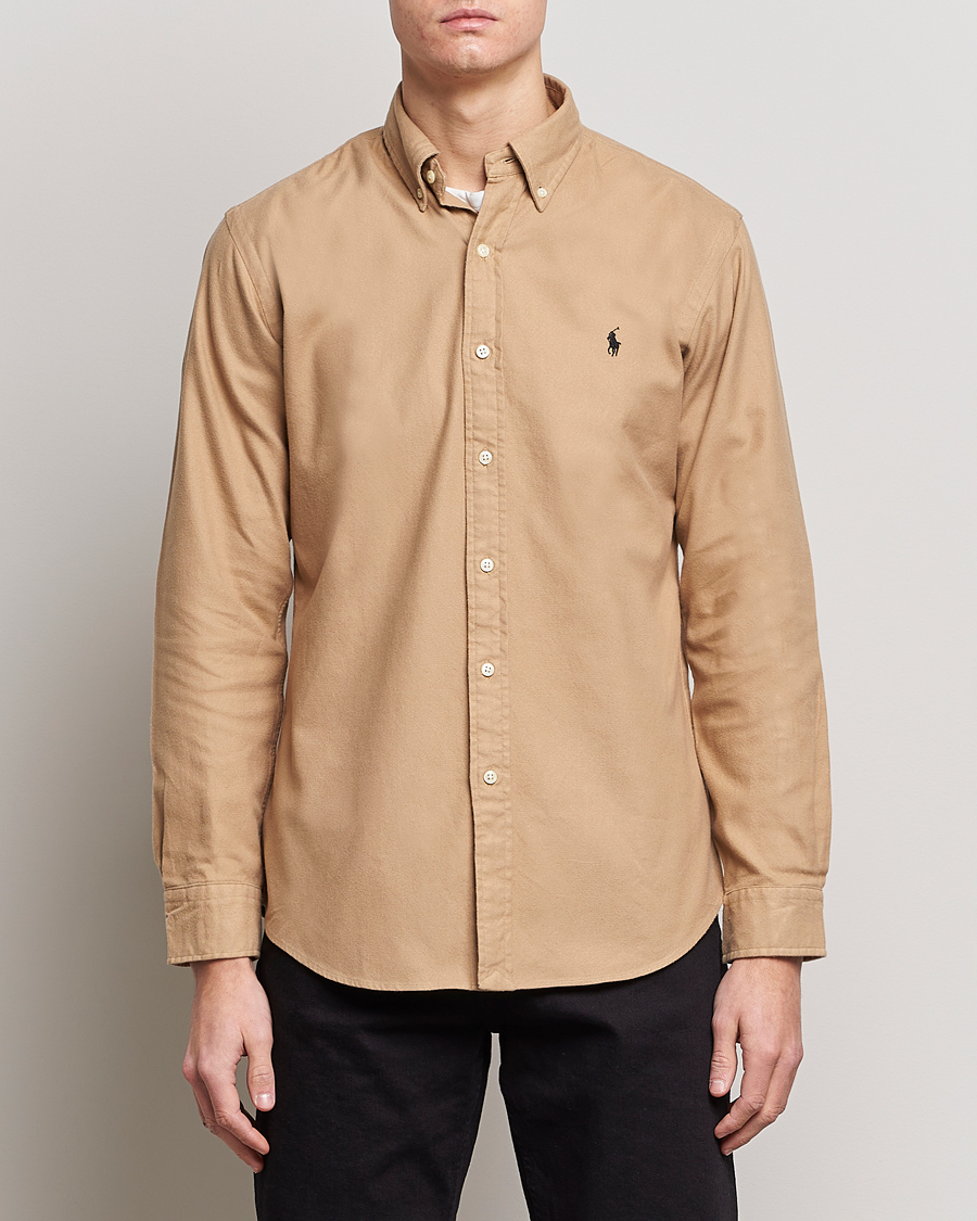 Herr | Flanellskjortor | Polo Ralph Lauren | Custom Fit Brushed Flannel Shirt Vintage Khaki