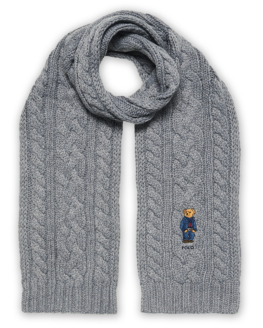 Herr | Polo Ralph Lauren Cable Bear Recycled Wool Scarf Classic Grey | Polo Ralph Lauren | Cable Bear Recycled Wool Scarf Classic Grey