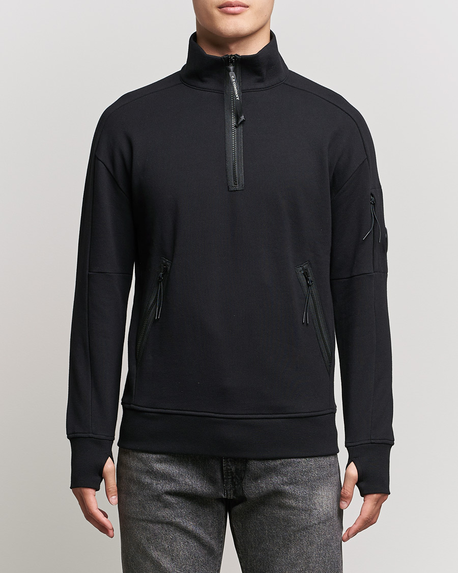 Herr | Tröjor | C.P. Company | Diagonal Raised Fleece Half Zip Lens Sweatshirt Black
