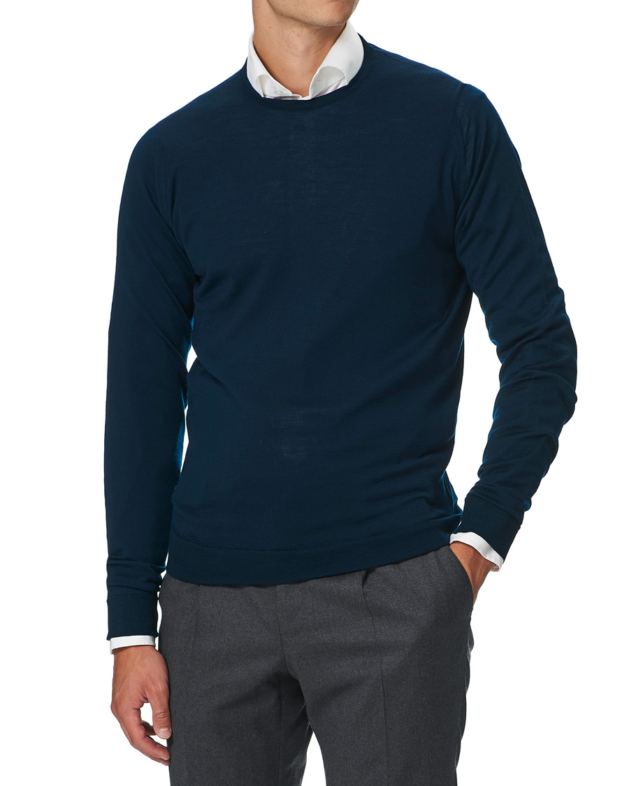 Herr | Tröjor | John Smedley | Lundy Extra Fine Merino Crew Neck Orion Green