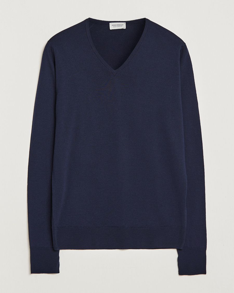 Herr | Tröjor | John Smedley | Bobby Extra Fine Merino V-Neck Pullover Midnight