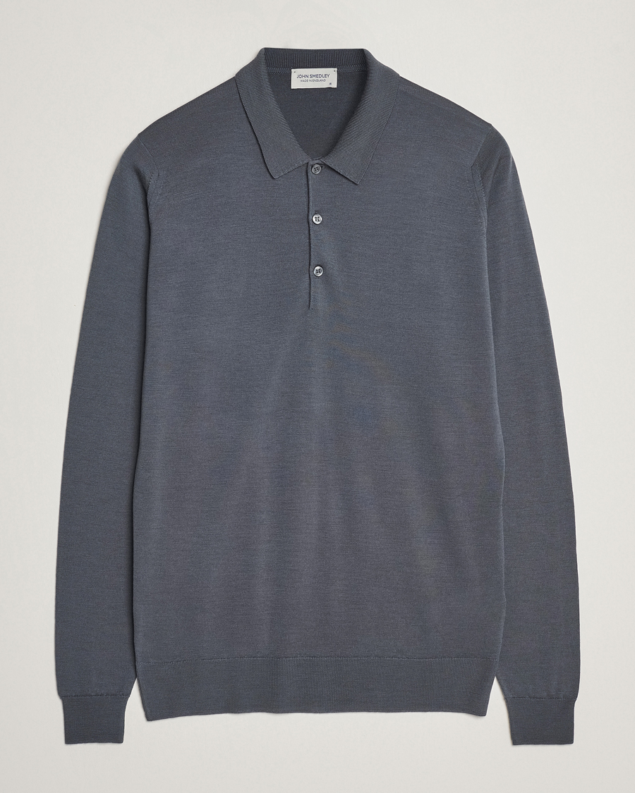 Herr | Tröjor | John Smedley | Belper Extra Fine Merino Polo Pullover Slate Grey