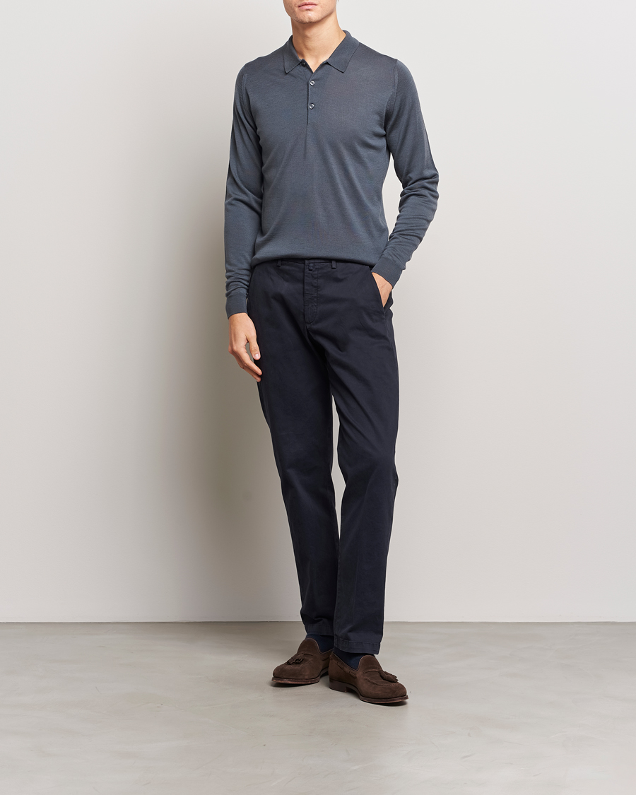 Herr | Tröjor | John Smedley | Belper Extra Fine Merino Polo Pullover Slate Grey