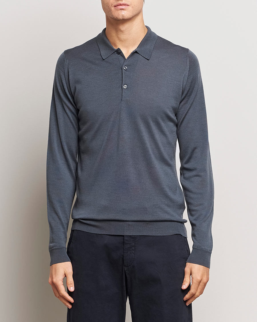 Herr | Avdelningar | John Smedley | Belper Extra Fine Merino Polo Pullover Slate Grey