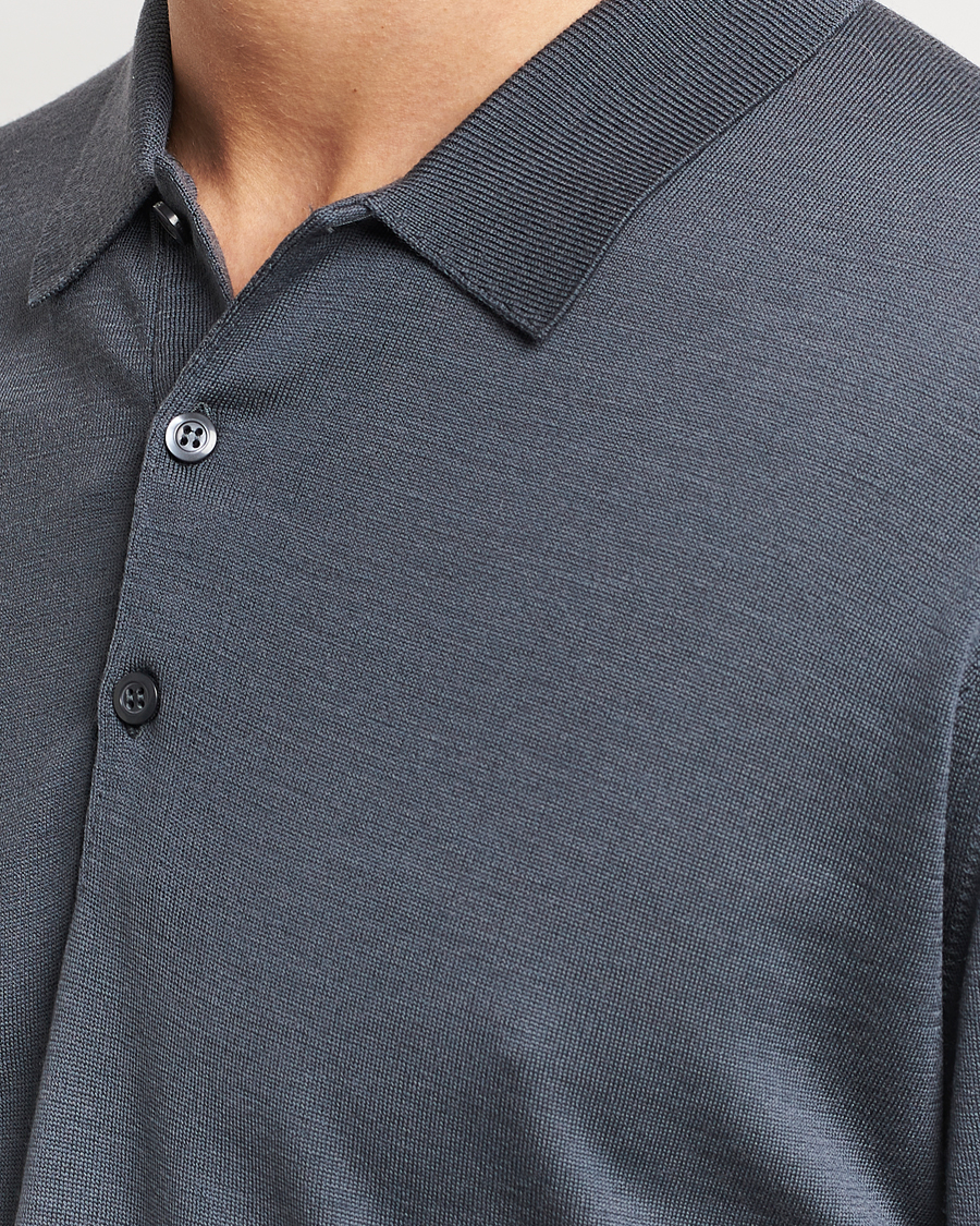 Herr | Tröjor | John Smedley | Belper Extra Fine Merino Polo Pullover Slate Grey