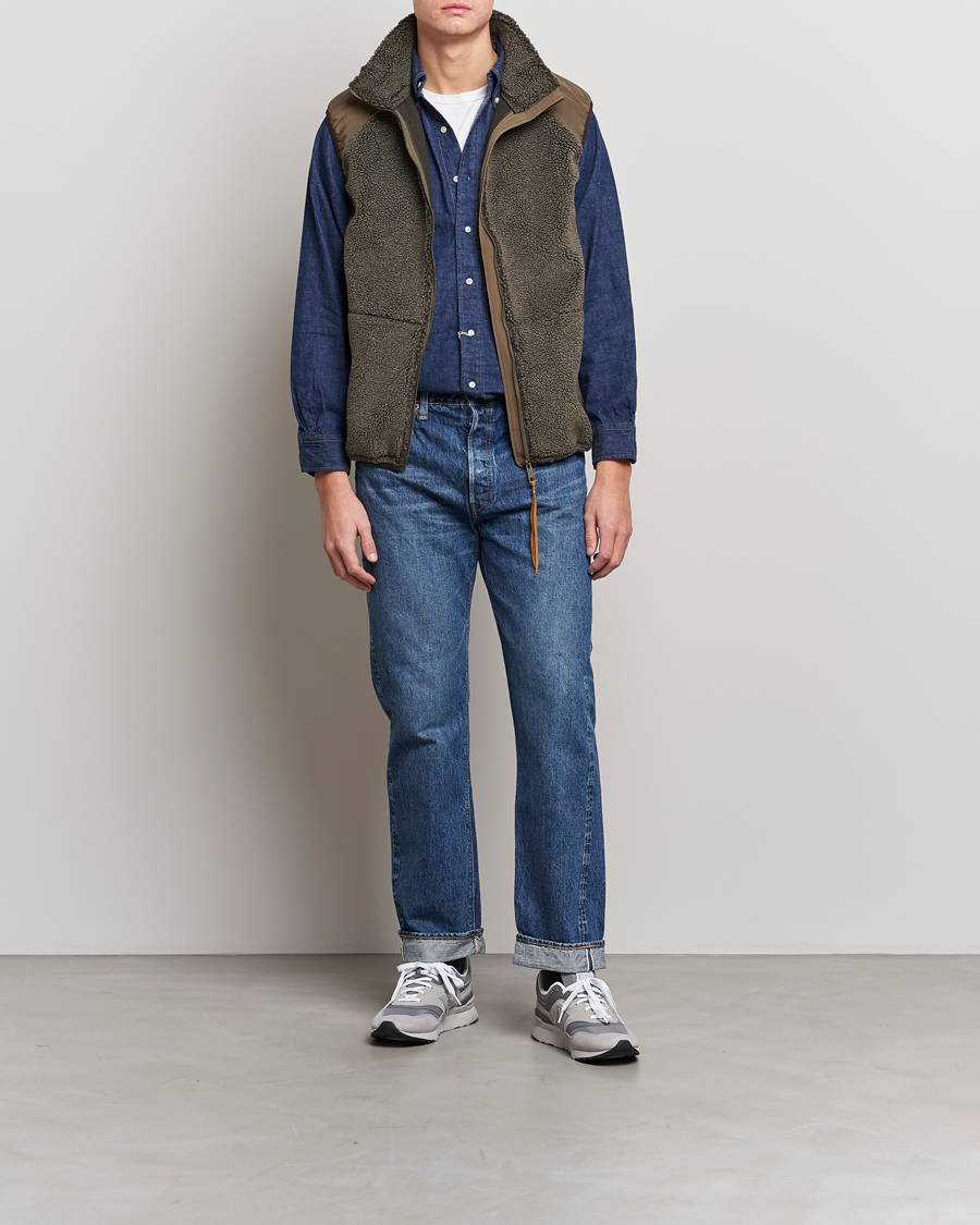 Herr | Jackor | orSlow | Boa Fleece Vest Army Green
