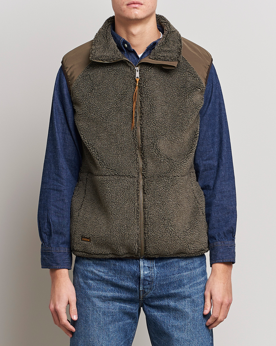 Herr | Jackor | orSlow | Boa Fleece Vest Army Green