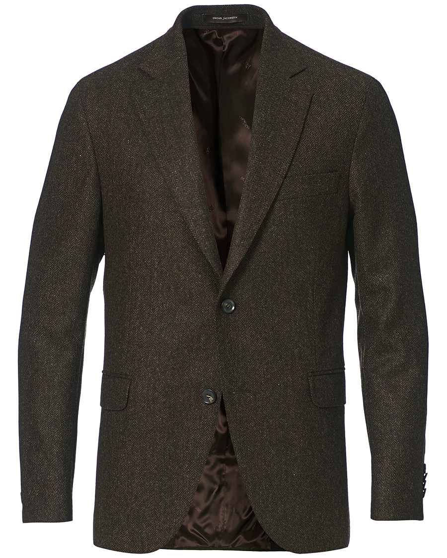 Herr | Kavajer | Oscar Jacobson | Fogerty Moon Herringbone Tweed Blazer Brown