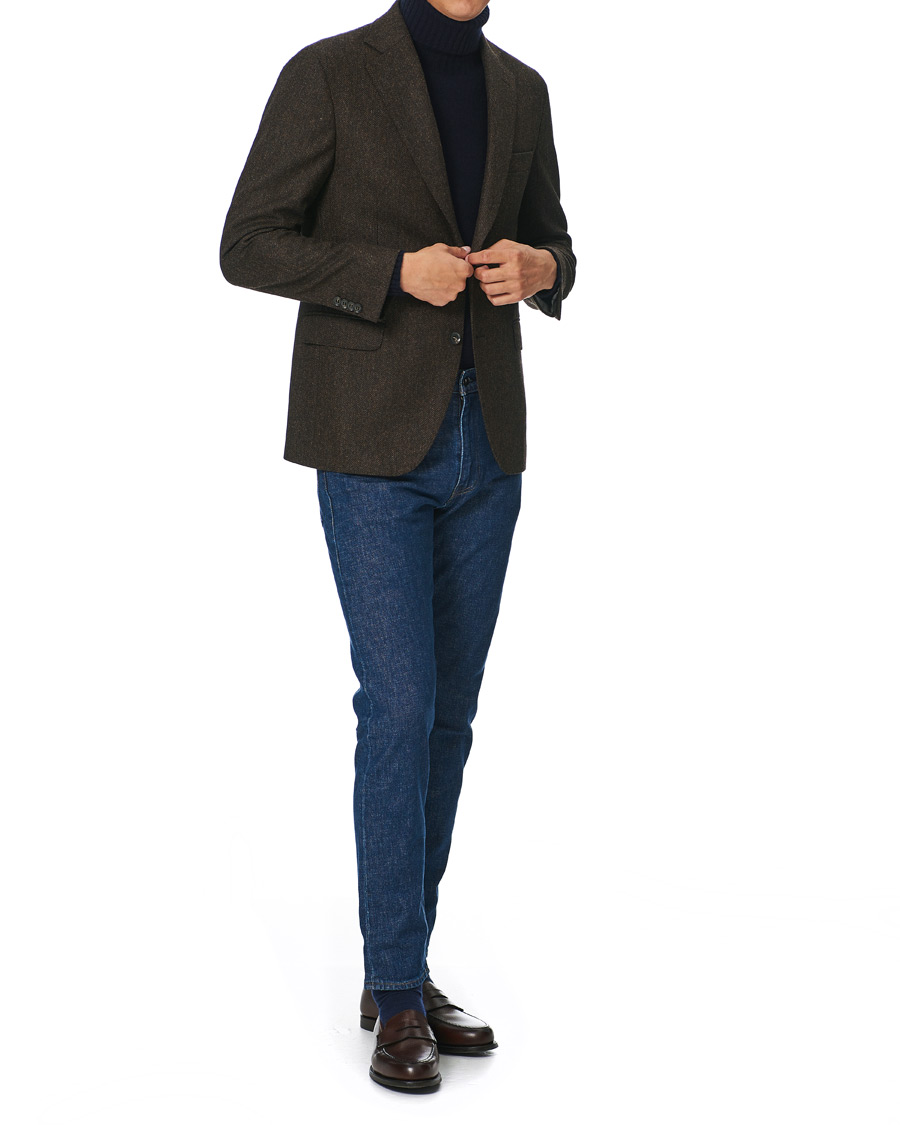 Herr | Kavajer | Oscar Jacobson | Fogerty Moon Herringbone Tweed Blazer Brown