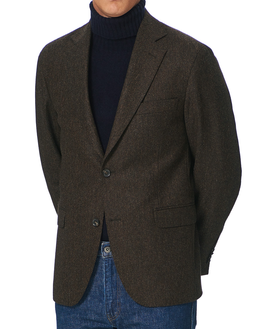 Herr | Kavajer | Oscar Jacobson | Fogerty Moon Herringbone Tweed Blazer Brown