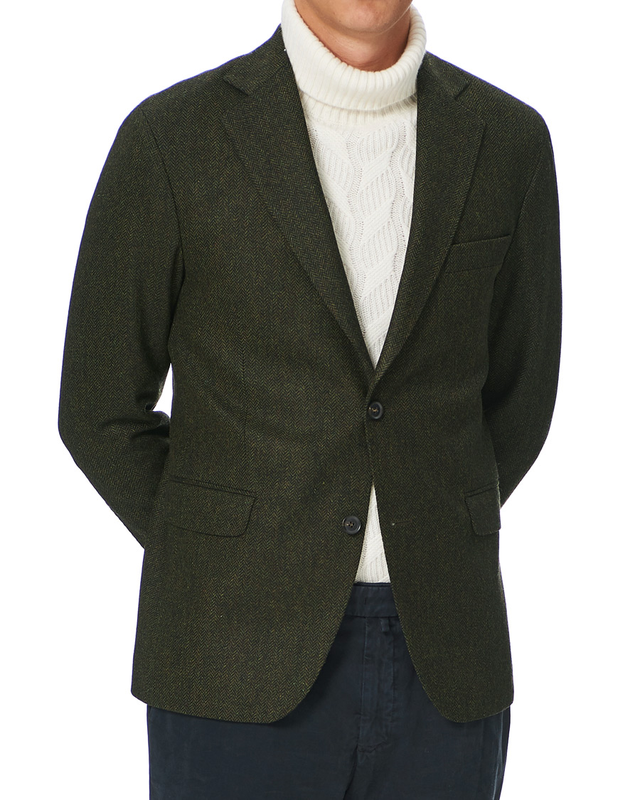 Herr | Kavajer | Oscar Jacobson | Fogerty Moon Herringbone Tweed Blazer Green