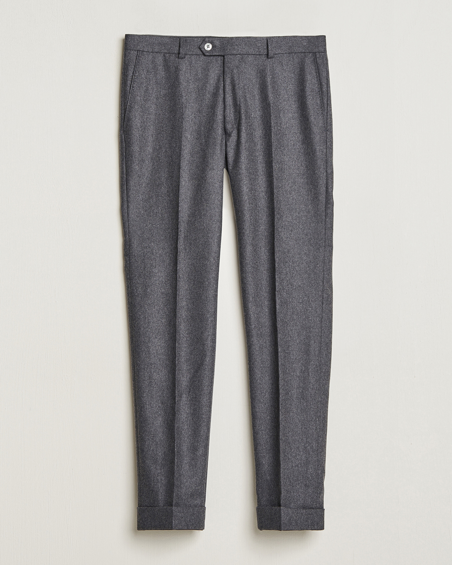 Herr | Byxor | Oscar Jacobson | Denz Turn Up Flannel Trousers Grey Melange