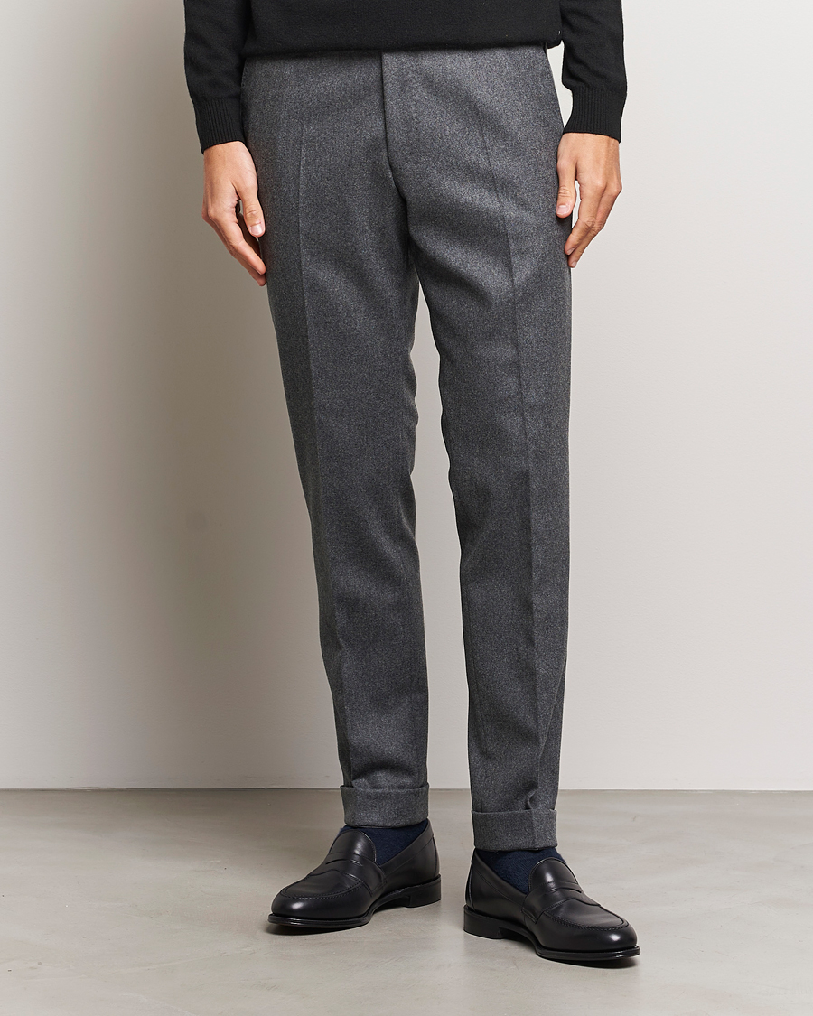 Herr |  | Oscar Jacobson | Denz Turn Up Flannel Trousers Charcoal